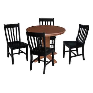Aria 5-Piece Distressed Oak/Black 36 x 48 in. Oval Solid Wood Pedestal Dining Table with 4 Cafe Chairs, Seats 4