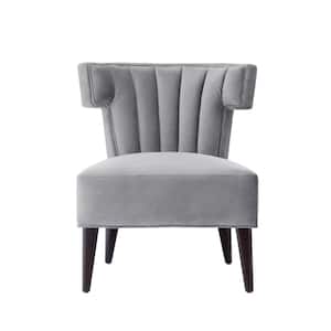 Azariah Grey Velvet Accent Chair with Upholstered Armless