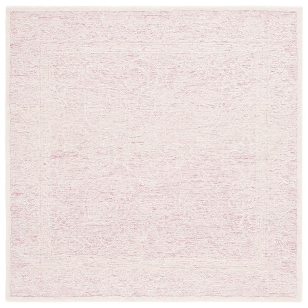 Ebony Pink/Ivory 6 ft. x 6 ft. Floral Square Area Rug