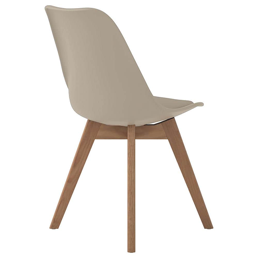 Tan Upholstered Transitional Side Chair with Oak Legs