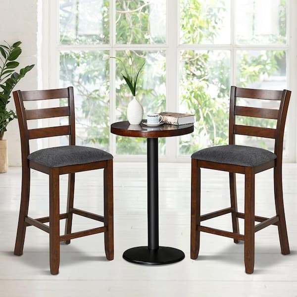 Set of 2 bar stools kitchen counter height chairs w/ padded seat in light oak 