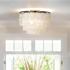 18 in. 3-Light Antique Bronze Farmhouse Tiered Flush Mount Ceiling Light with Capiz Seashell Accents