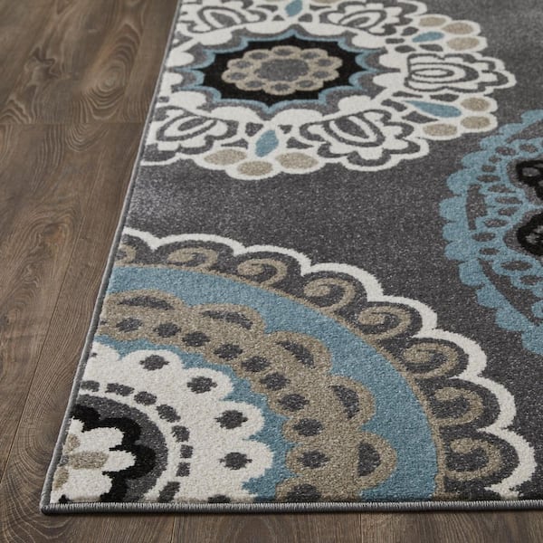Ohanzah Ovena Blue 9 ft. 10 in. x 12 ft. 10 in. Medallion Polypropylene Indoor Area Rug