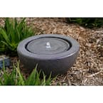 Round Sphere Water Fountain w/LED Light, Indoor Outdoor Decor, 10 in. Tall, Grey