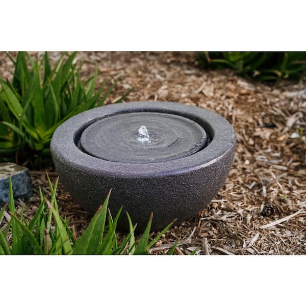 XBRAND Round Sphere Water Fountain w/LED Light, Indoor Outdoor Decor, 10 in. Tall, Grey