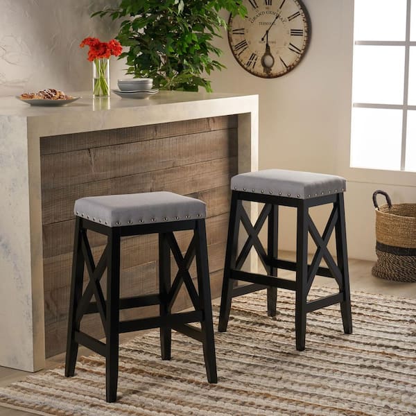 lens Terminologie Egypte Greely 29.60 in. Light Grey and Black Fabric Bar Stools (Set of 2) 67982 -  The Home Depot