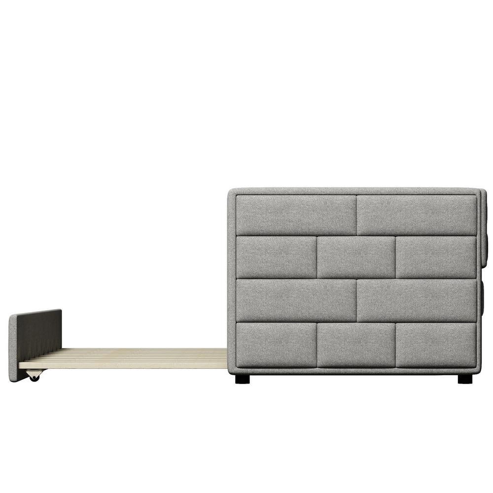 Gray Upholstered Twin Daybed with Pine Wood Frame and Trundle