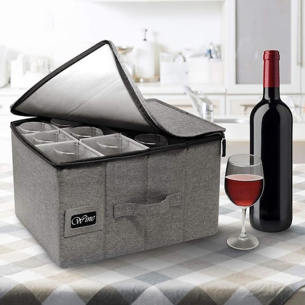 Stemware Storage Organizer Gray Polyester Stemware Organizer with Zip lock lid
