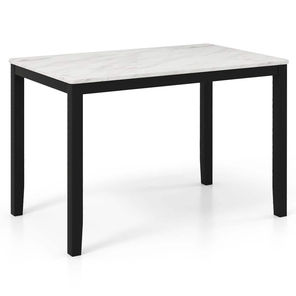 Modern Mid-Century Rectangular Dining Table 45 in, Faux Marble Top with Sturdy Four-Leg Seats 4