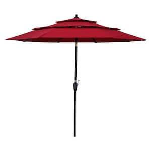 9 ft. 3-Tiers Outdoor Patio Table Waterproof Market Umbrella with Crank and Tilt and Wind Vents in Red Coast