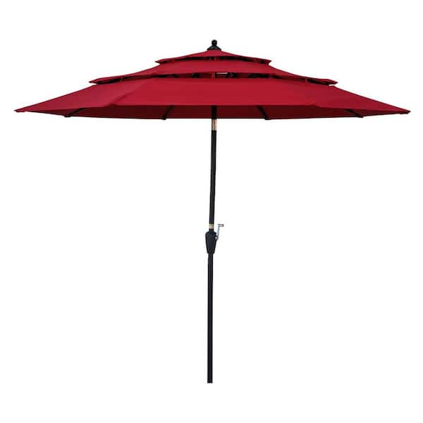 DIRECT WICKER 9 ft. 3-Tiers Outdoor Patio Table Waterproof Market Umbrella with Crank and Tilt and Wind Vents in Red Coast