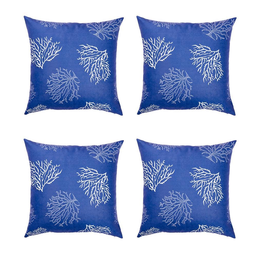Blue and White Coastal Reef Polyester Pillow Covers Set of 4