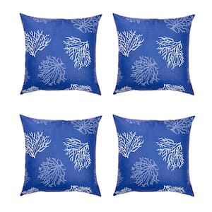 Nautical Coastal Blue Reef Decorative Set of 4 Throw Pillow Covers 18 in. x 18 in. Square Blue and White