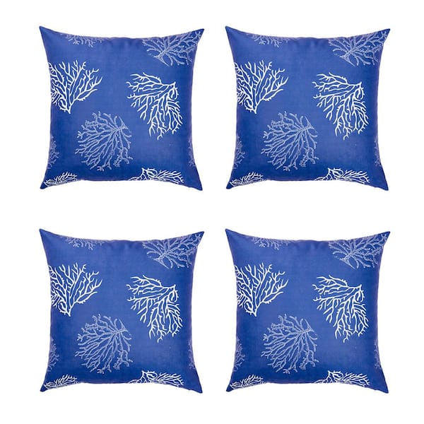 MIKE & Co. NEW YORK Nautical Coastal Blue Reef Decorative Set of 4 Throw Pillow Covers 18 in. x 18 in. Square Blue and White