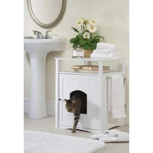 White Cat Washroom Litter Box Cover