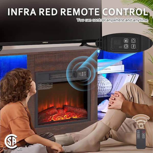 SUNRINX 58 in. W Freestanding Wooden with LED Lights and USB