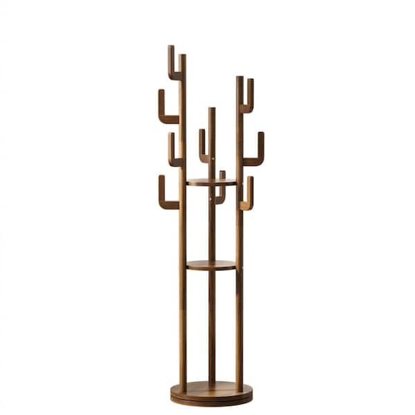 Home Service Hall Solid Wood Freestanding Coat Rack, 9 Hooks 3 Shelves, Corner Coat Tree ...