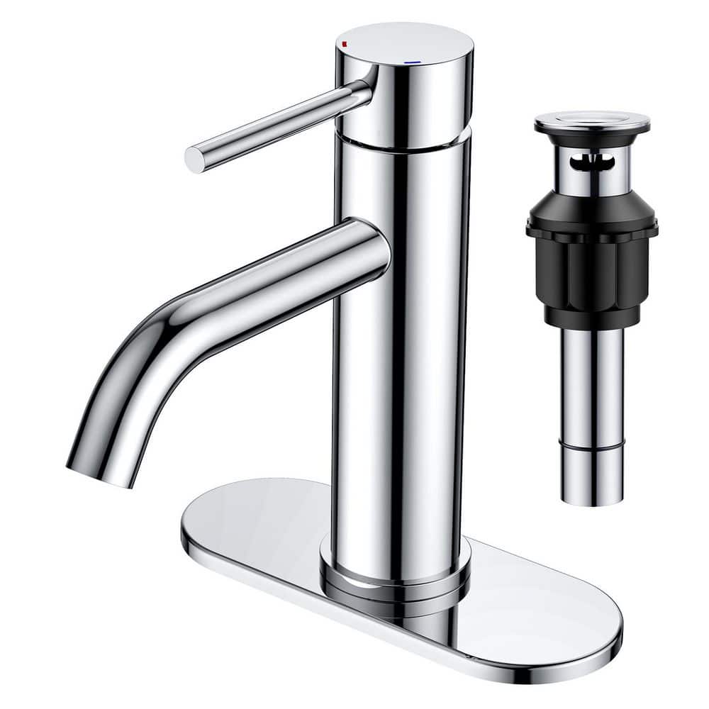 Single-Handle Single Hole Bathroom Basin Faucet with Deck Plate and Pop-Up Drain in Polished Chrome price history on PriceWatchPro