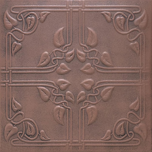 A La Maison Ceilings Ivy Leaves Antique Copper Orange 1.6 ft. x 1.6 ft. Decorative Foam Glue Up Ceiling Tile (384 sq. ft. /case)
