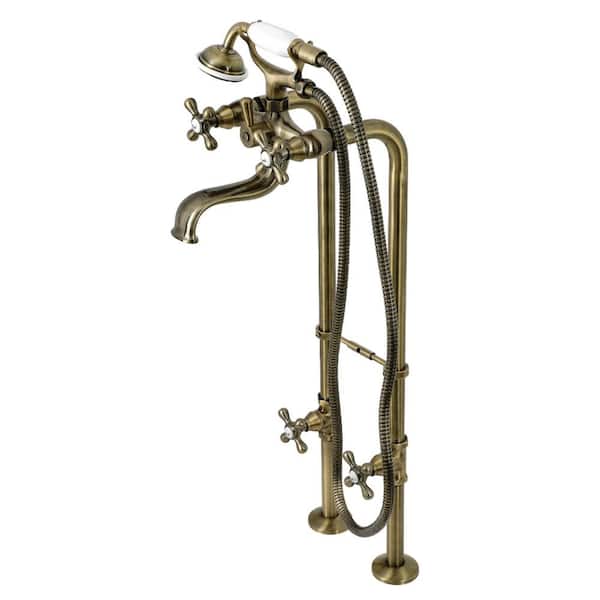 Kingston Brass Kingston 3-Handle Freestanding Tub Faucet with Supply Line and Stop Valve in Antique Brass