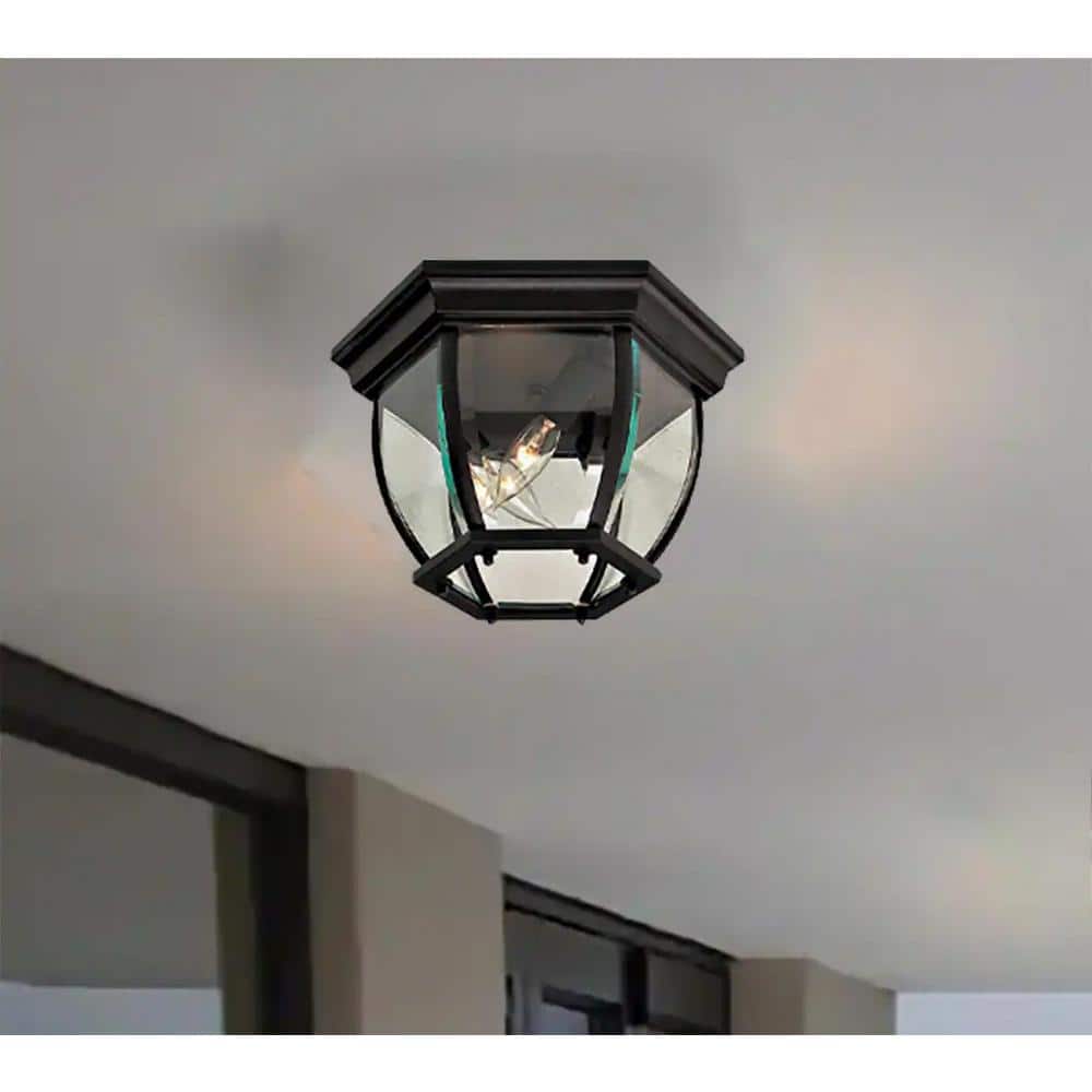 Black Bevel Bend Glass 3-Light Outdoor Flush Mount