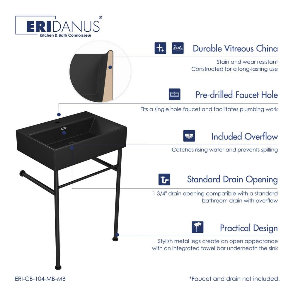Turner Matte Black Ceramic Wall-Mount Console Sink