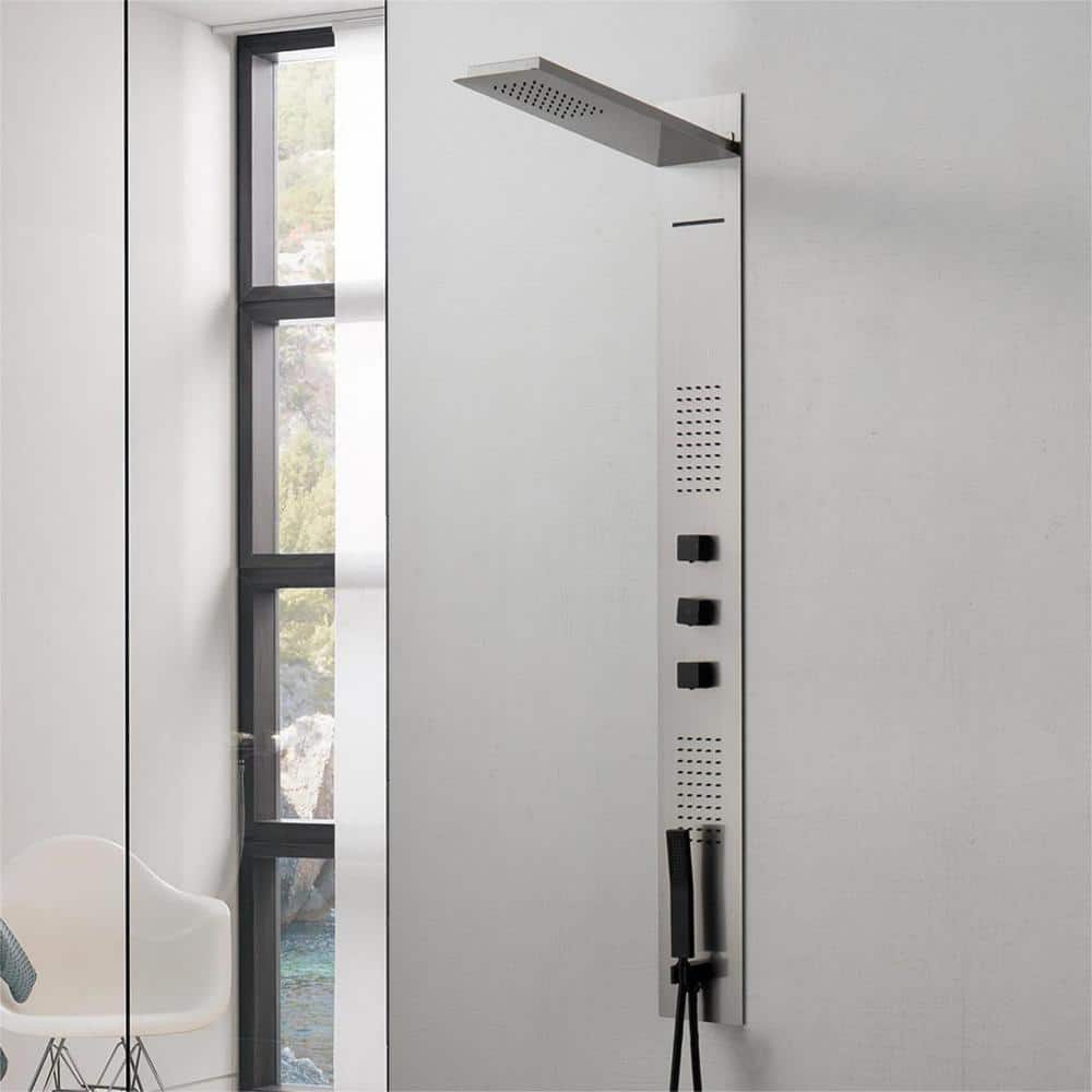 Nickel 4-Jet Rainfall Shower Panel System with Handheld Wand