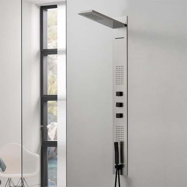 BWE 4-Jet Rainfall Shower Panel System with Rainfall Shower Head and Shower Wand in Black Nickel