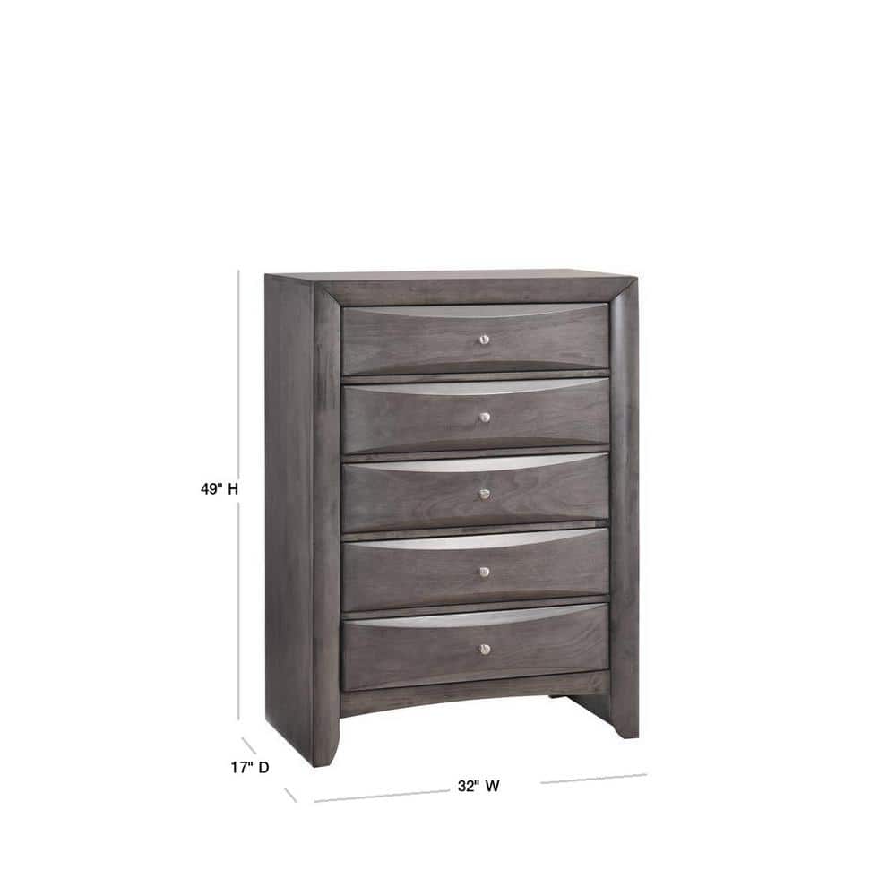 Gray 5-Drawer Vertical Chest with Silver Knobs