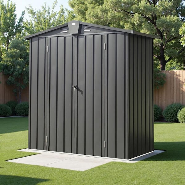 5.7 ft. W x 3 ft. D Metal Outdoor Storage Shed Garden Tool Gabinet with Lockable Double Door, Black (13.5 sq. ft.)