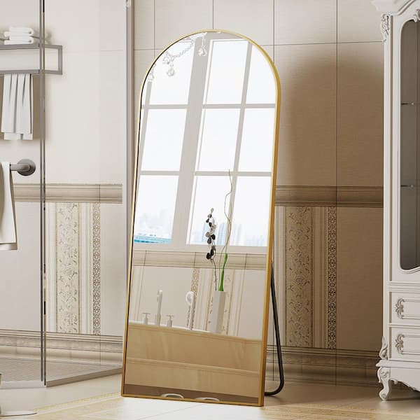 21 in. W x 64 in. H Arched Aluminum Alloy Framed Gold Full Length Mirror Bathroom Vanity Mirror