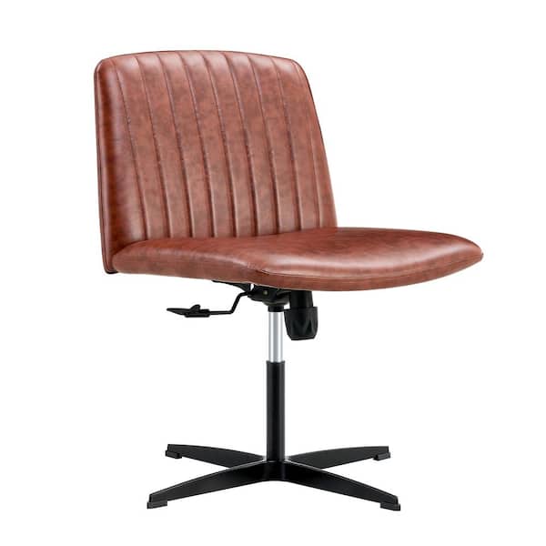Polibi High Grade PU Leather High Back No Wheels Swivel Ergonomic Office Chair in Brown with Adjustable Height