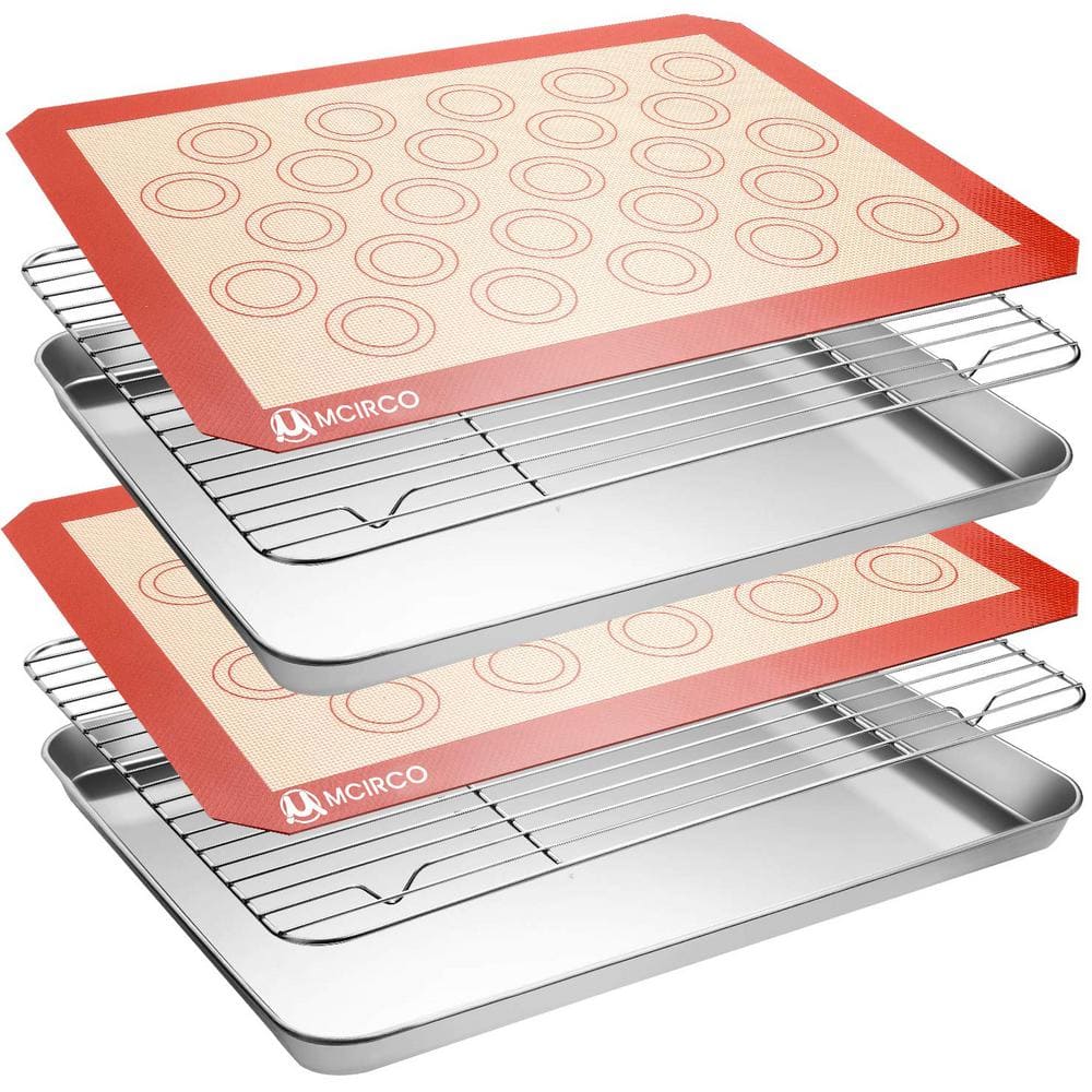 Stainless Steel Baking Sheet Tray Cooling Rack Silicone Baking Mat Set, Coo