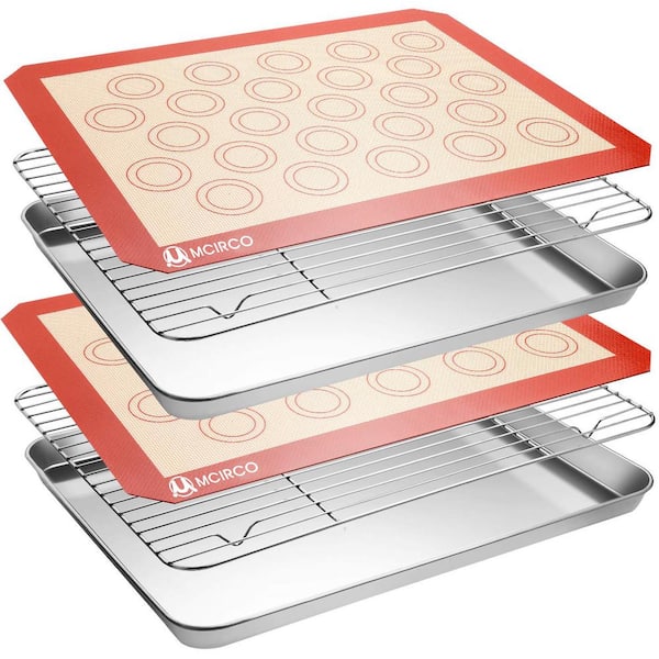 Adrinfly Stainless Steel Baking Sheet Tray Cooling Rack Silicone Baking Mat Set, Cookie Pan, Non-Toxic, Heavy Duty 6-Pack
