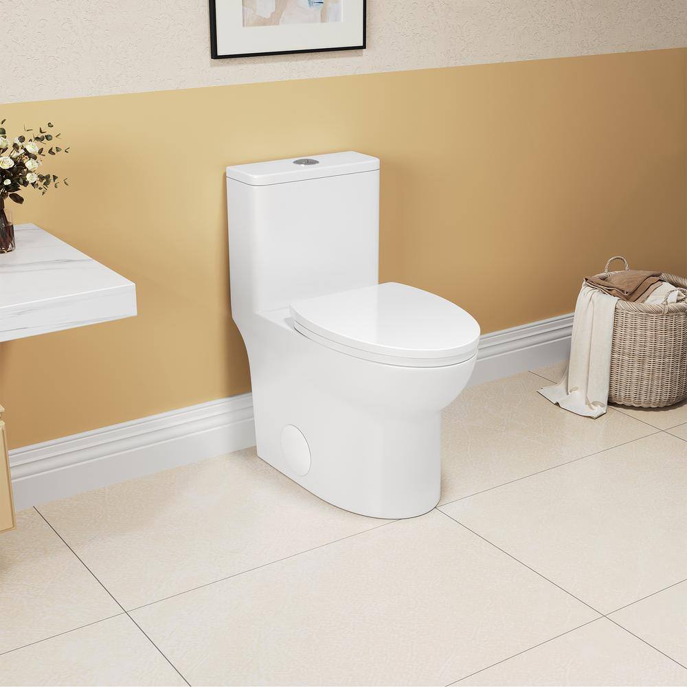 Glossy White Ceramic Elongated Dual Flush One-Piece Toilet