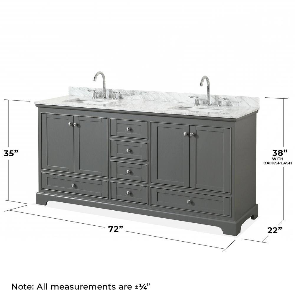 Deborah 72" Dark Gray Double Vanity with White Carrara Marble Top