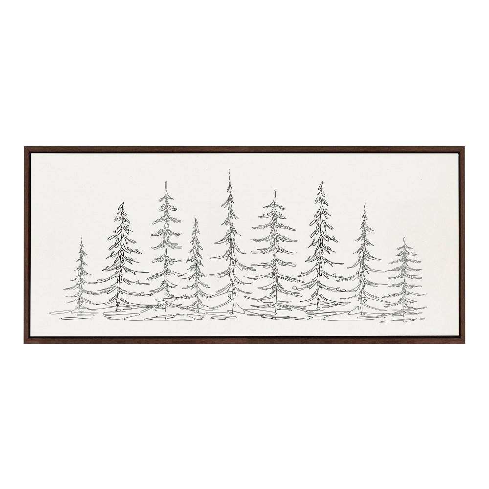 Minimalist Black and White Evergreen Trees Sketch Framed Canvas Art