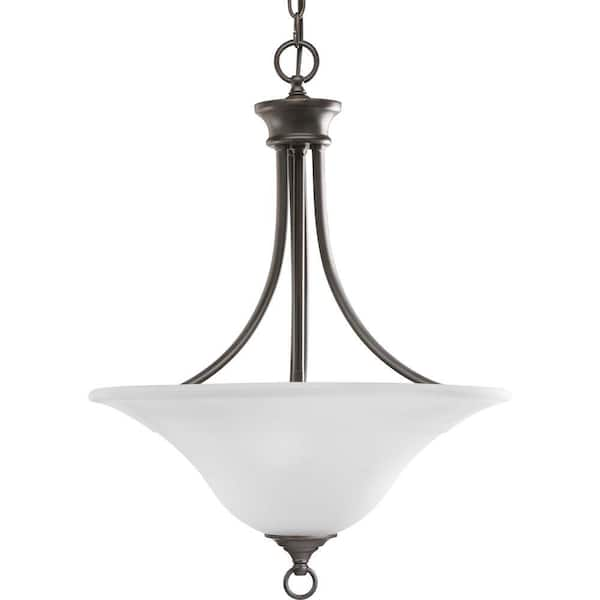 Progress Lighting Trinity 3-Light Antique Bronze Foyer Pendant with Etched Glass