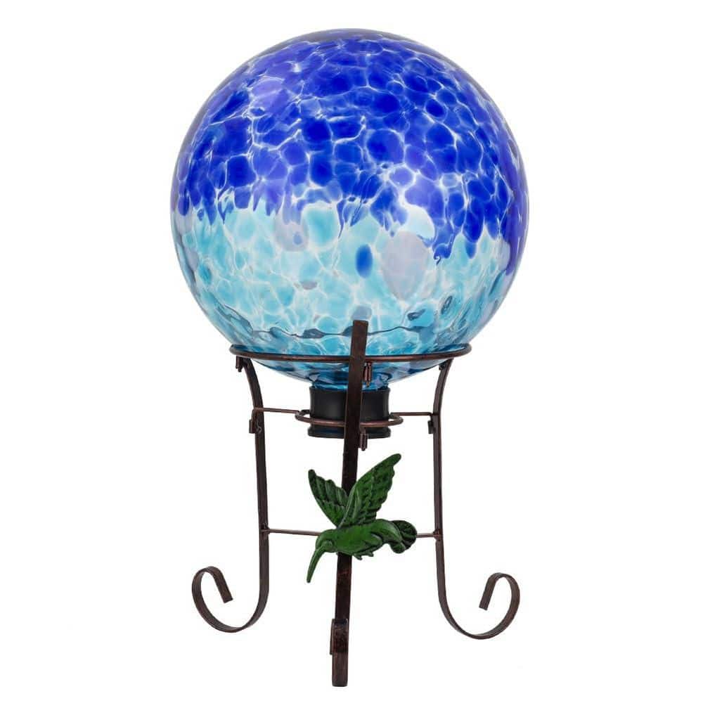 10 in. Decorative Garden Blue Glass Gazing Ball, Solar Globe with Metal Ball Stand for Indoor and Outdoor price history on PriceWatchPro