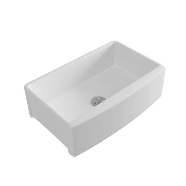 BWE White Fireclay 32 in. Single Bowl Farmhouse Apron -Front Ceramic Kitchen Sink with Accessories
