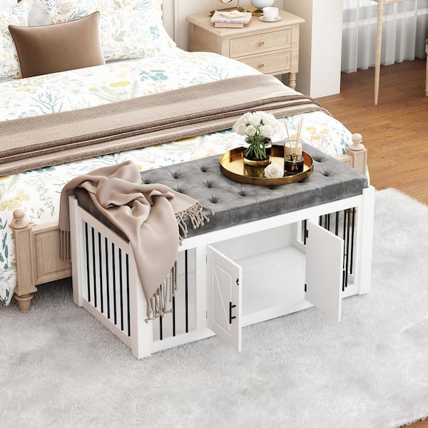 FUFU GAGA Indoor Modern Crates Entryway Bench Furniture Wooden Bed End Bench Dog House Large Dog Cage for Small Medium Pet Black