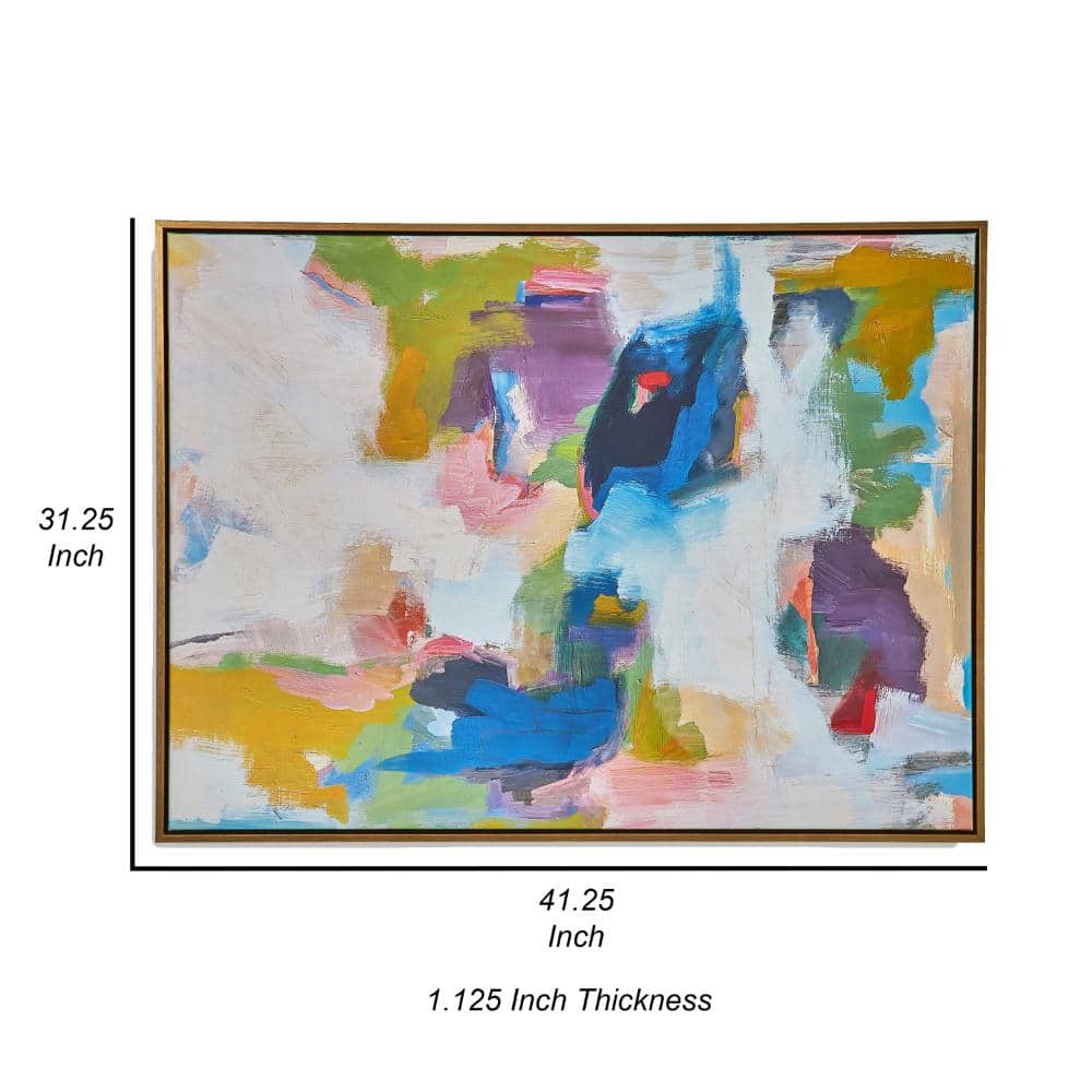 Large Multicolor Abstract Canvas Print with Gold Frame