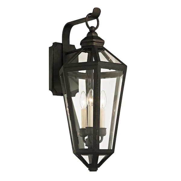 Troy Lighting Calabasas 3-Light Vintage Bronze 25.5 in. H Outdoor Wall Lantern Sconce with Clear Glass