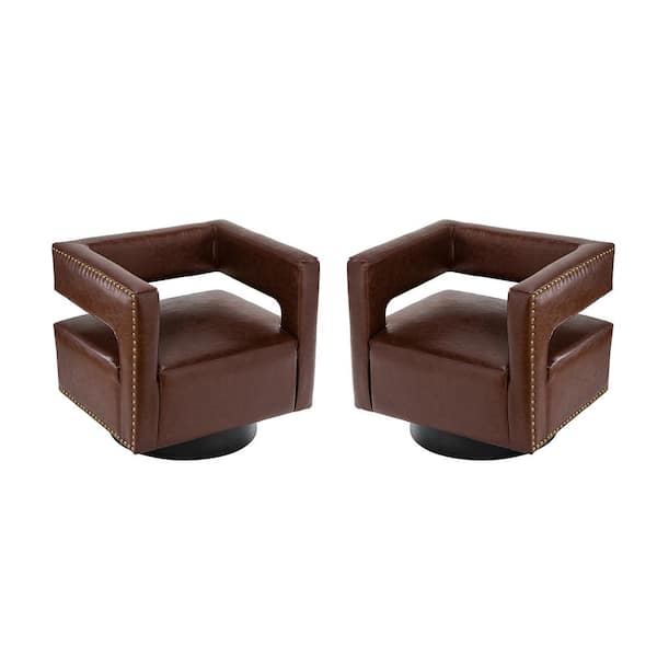 JAYDEN CREATION Ferrero Brown Contemporary and Classic Swivel Barrel Chair with Metal Base (Set of 2)