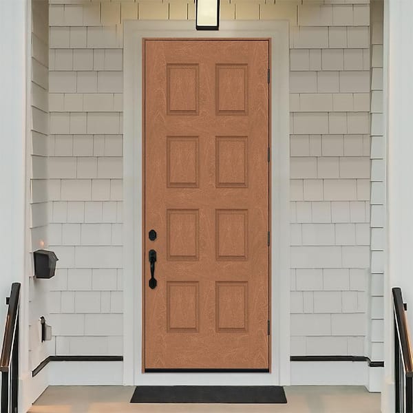 Regency 36 in. x 96 in. 8-Panel LHOS Autumn Wheat Stain Mahogany Fiberglass Prehung Front Door