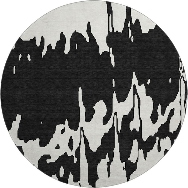 Addison Rugs Mayfield Premium Machine Washable Abstract AMF961 Black 8 ft. x 8 ft. Round Rug