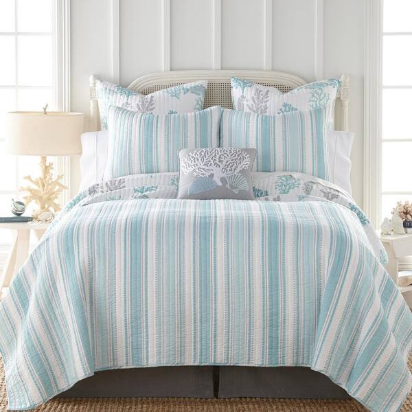 Levtex Home Bennett Euro Shams (Set Of 2) - 26x26 Inch Quilted Cotton Pillow Covers, Mini Medallion Pattern, Blue & White