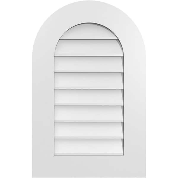 Ekena Millwork 18 in. x 28 in. Round Top White PVC Paintable Gable Louver Vent Non-Functional