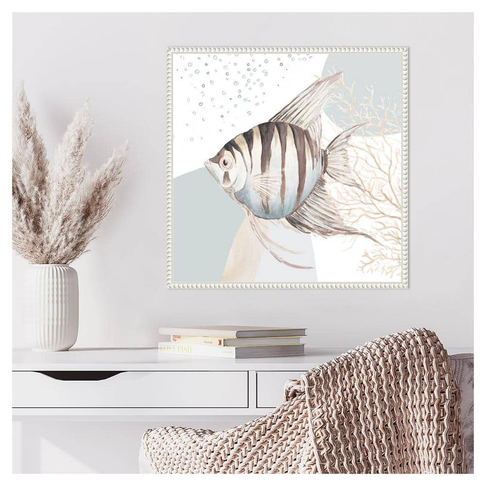 Ocean Oasis Bubbles Striped Fish Canvas Wall Art with White Frame