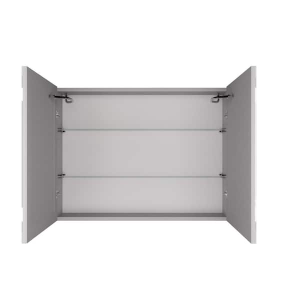 32 in. W x 24 in. H Rectangular Silver Aluminum Surface LED Light Medicine Cabinet with Mirror, Defog, Bluetooth Speaker